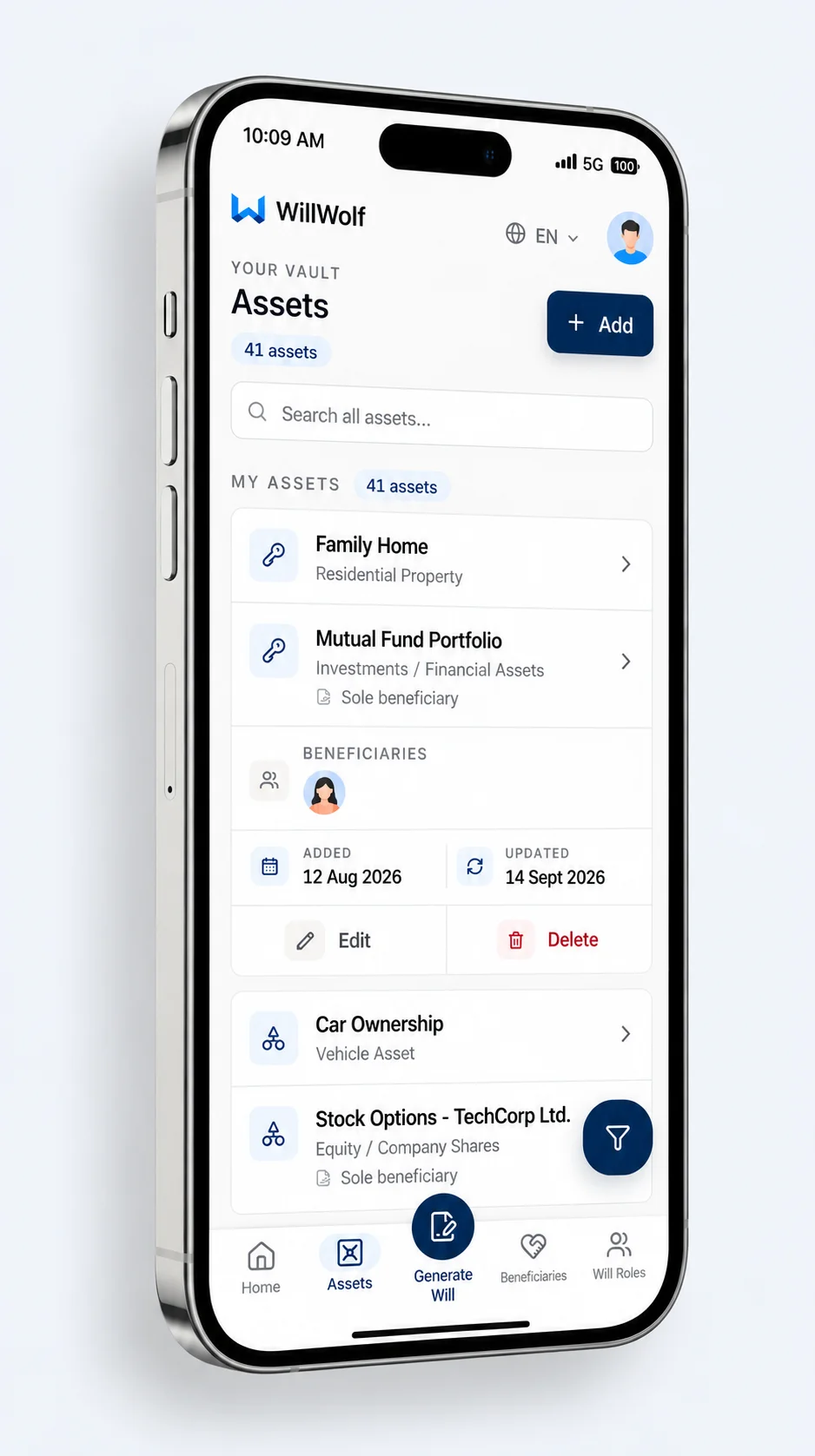 Your vault screen showing categories