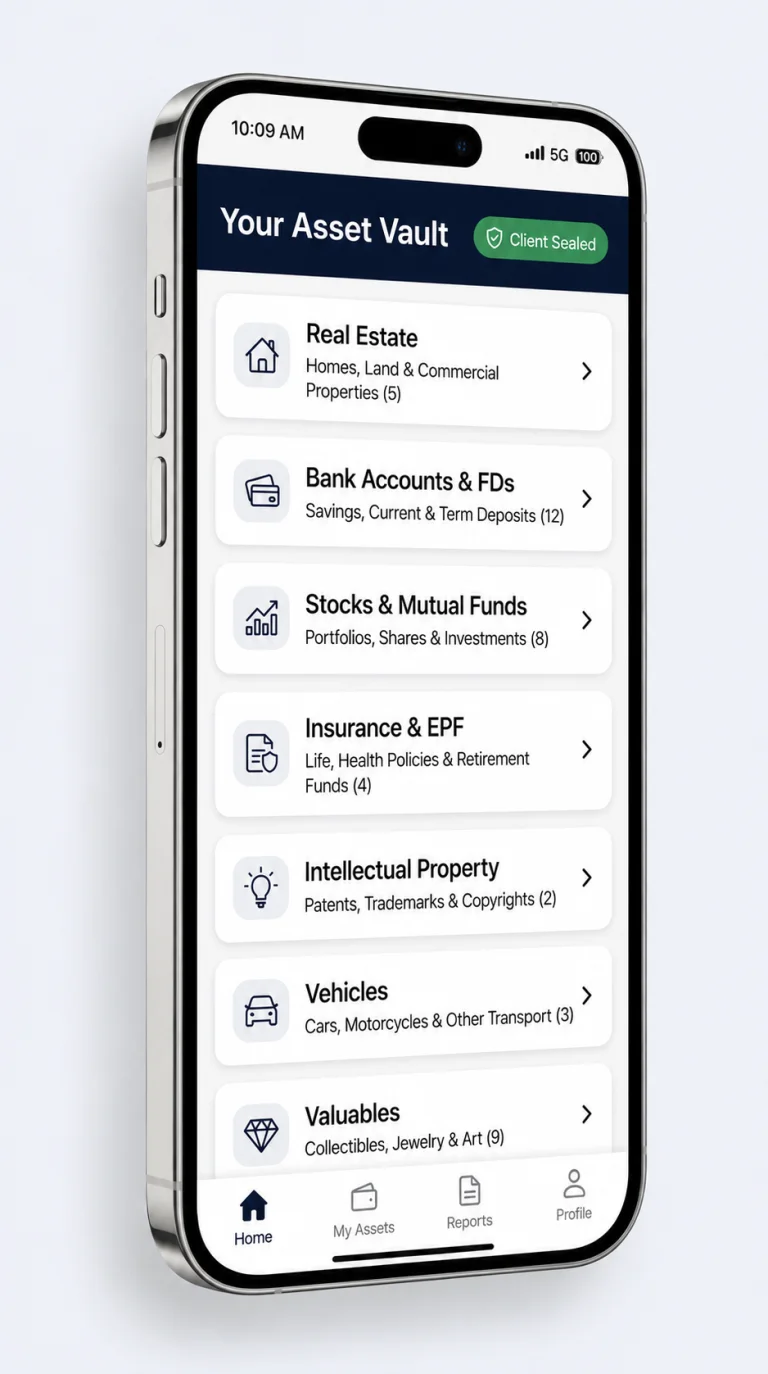 Your vault screen showing categories