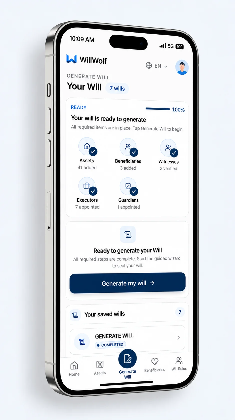 Generated Will document on phone mockup